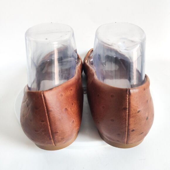 Seychelles Flats Size 10 Leather Pointy Toe Camel Tan Ostrich Embossed Preppy - Picture 3 of 10